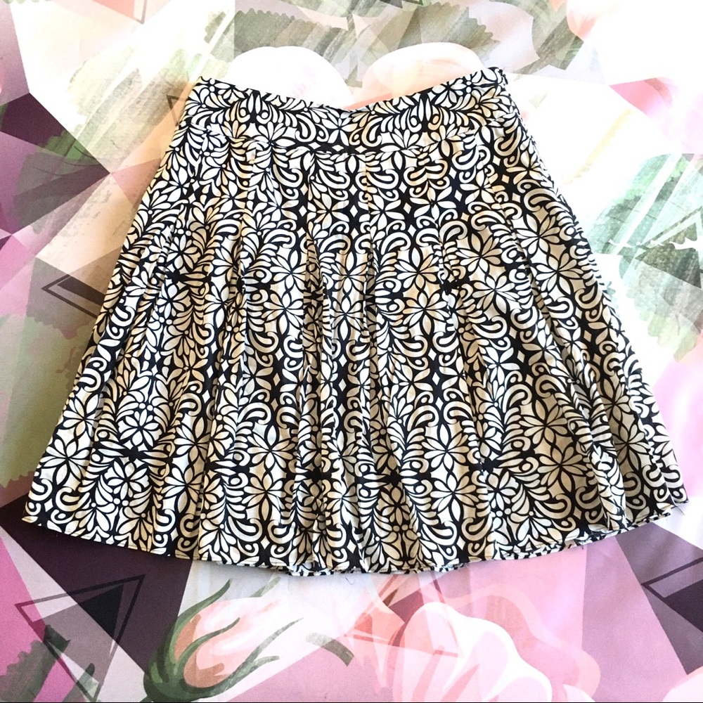 Black and White Pleated A line Skirt